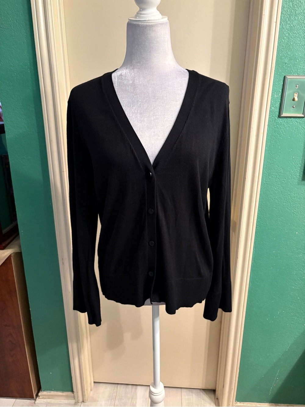 LOFT Black V-Neck Button Front Cardigan